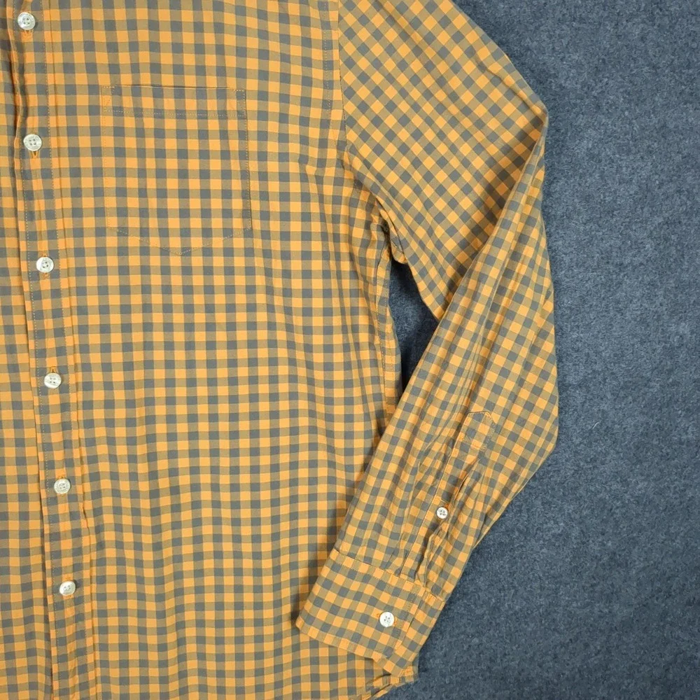 J.Crew Mens Large Tailored Gingham Button Down Shirt‎ Mustard Yellow Grey Cotton